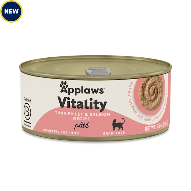 Applaws Vitality Natural Tuna Fillet and Salmon Pate Recipe Wet Cat Food, 5.5 oz., Case of 24 - Carousel image #1