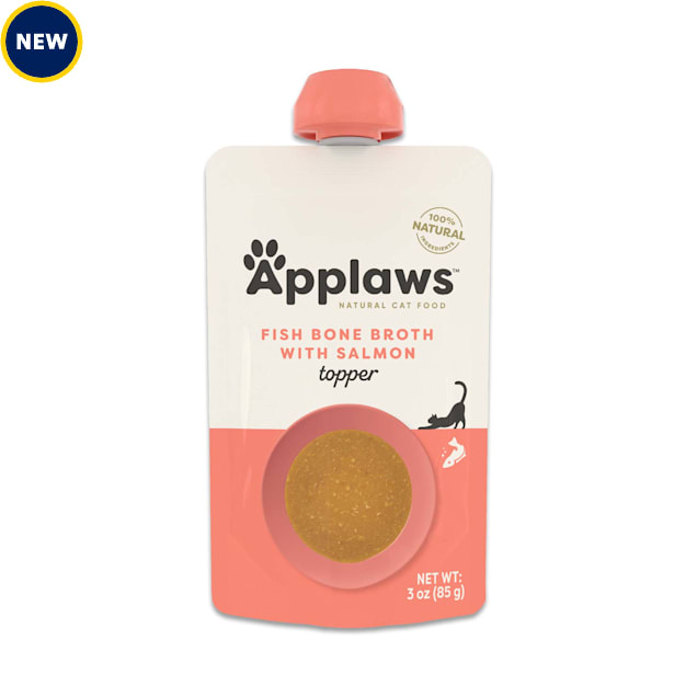 Applaws Natural Fish Bone Broth with Salmon Topper Spout Wet Cat Food, 3 oz., Case of 12 - Carousel image #1