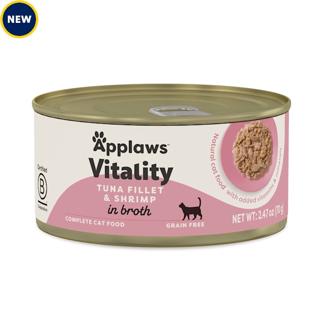 Applaws Vitality Natural Tuna Fillet and Shrimp in Broth Wet Cat Food, 2.47 oz., Case of 24 - Carousel image #1