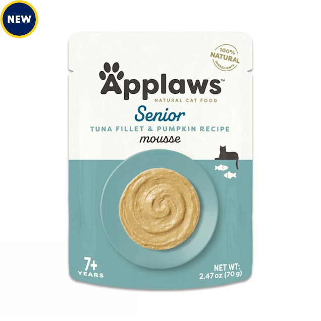 Applaws Natural Senior Tuna Fillet & Pumpkin Recipe Mousse Wet Cat Food, 2.47 oz., Case of 12 - Carousel image #1