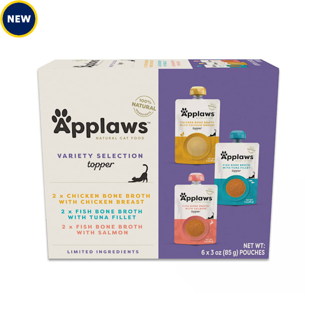 Applaws Natural Bone Broth Selection Spout Wet Cat Food Variety Pack, 3 oz., Count of 6 - Carousel image #1