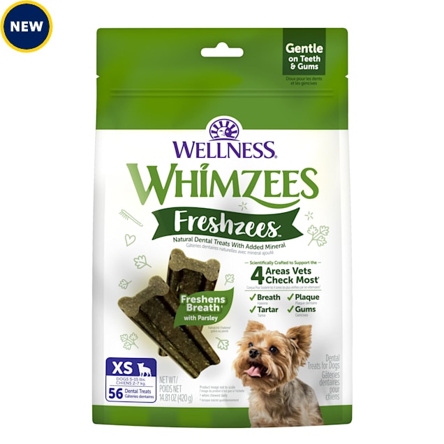Wellness WHIMZEES Freshzees Fresh Breath Extra Small Breed Natural Dog Dental Treats, 14.81 oz., Count of 56 - Carousel image #1