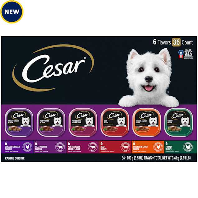 Cesar Wet Dog Food Classic Loaf in Sauce Chicken, Beef and Turkey Variety Pack, 3.5 oz., Count of 36 - Carousel image #1