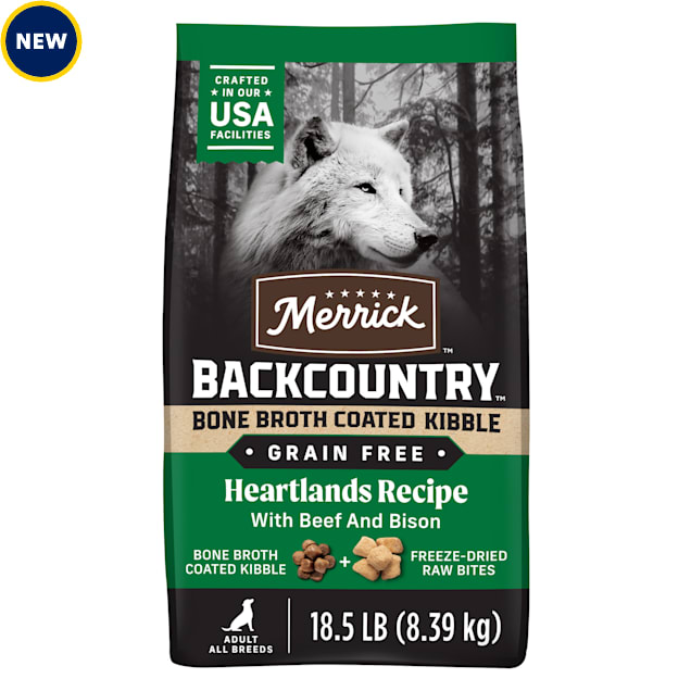 Merrick Backcountry Bone Broth Coated Kibble Heartlands Recipe with Beef and Bison Grain Free Dry Dog Food, 18.5 lbs. - Carousel image #1