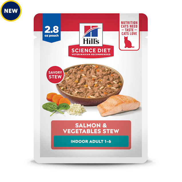 Hill's Science Diet Adult Indoor Salmon & Vegetables Stew Wet Cat Food, 2.8 oz., Case of 24 - Carousel image #1