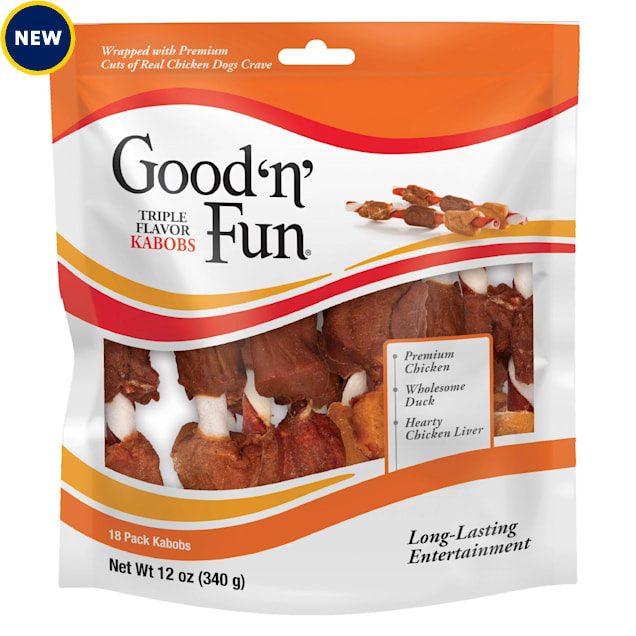 GOOD N' FUN Triple Flavor Kabobs Rawhide Chews for All Dogs, 12 oz., Count of 18 - Carousel image #1
