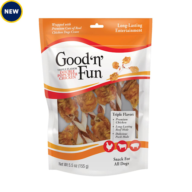 GOOD N' FUN Triple Flavor Double Pops with Chicken Rawhide Chews for Dogs, 5.5 oz. - Carousel image #1