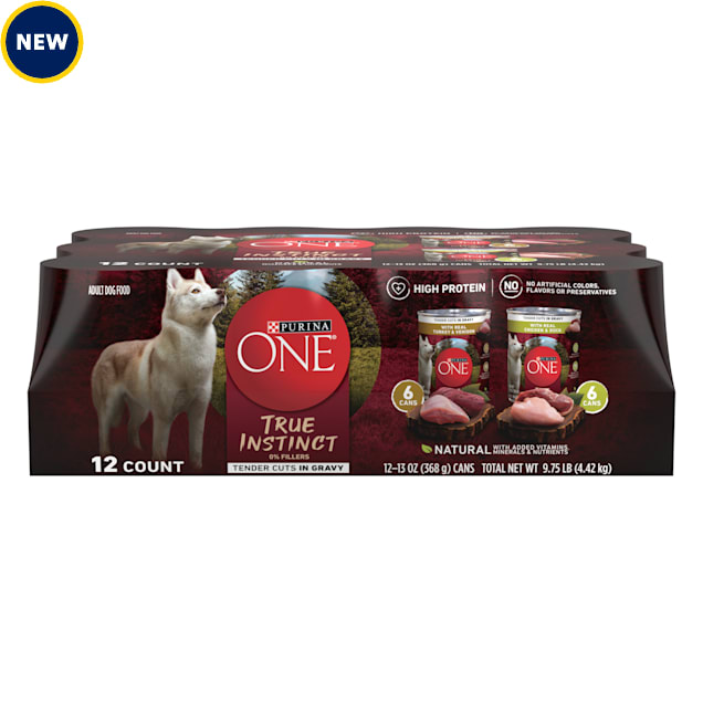 Purina ONE True Instinct Tender Cuts in Gravy with Turkey Venison Chicken Duck High Protein Wet Dog Food Variety Pack, 13 oz. - Carousel image #1