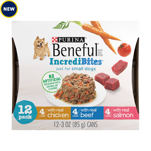 Purina Beneful Incredibites with Real Beef, Chicken or Salmon Small Breed Wet Dog Food Variety Pack, 3 oz., Count of 12 - Carousel image #1