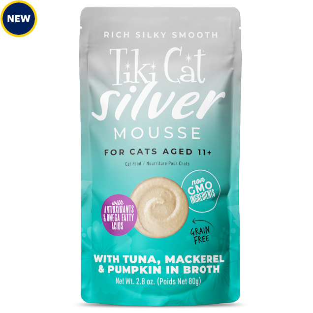 Tiki Cat Silver Tuna, Mackerel & Pumpkin in Broth Mousse Wet Cat Food, 2.8 oz., Case of 12 - Carousel image #1