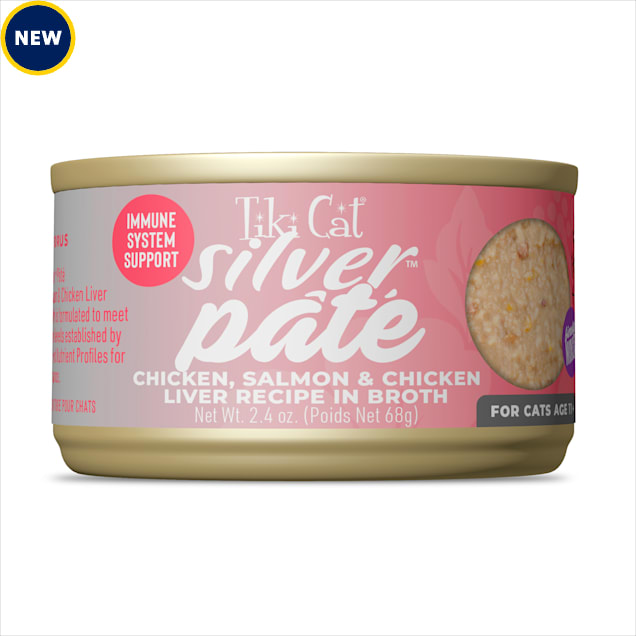 Tiki Cat Silver Salmon & Chicken Liver Recipe in Broth Pate Cat Food, 2.4 oz. - Carousel image #1