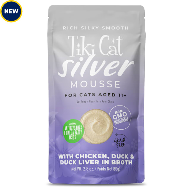 Tiki Cat Silver Chicken & Duck Liver in Broth Mousse Wet Cat Food, 2.8 oz., Case of 12 - Carousel image #1