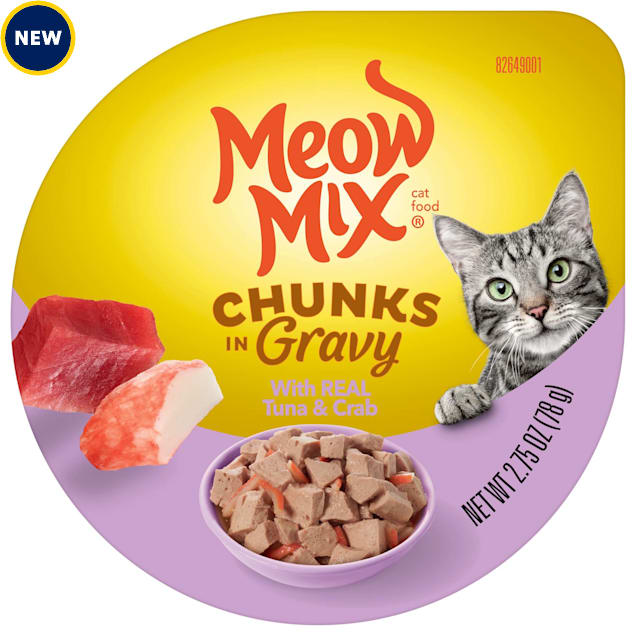 Meow Mix Chunks in Gravy with REAL Tuna & Crab Wet Cat Food, 2.75 oz., Case of 12 - Carousel image #1