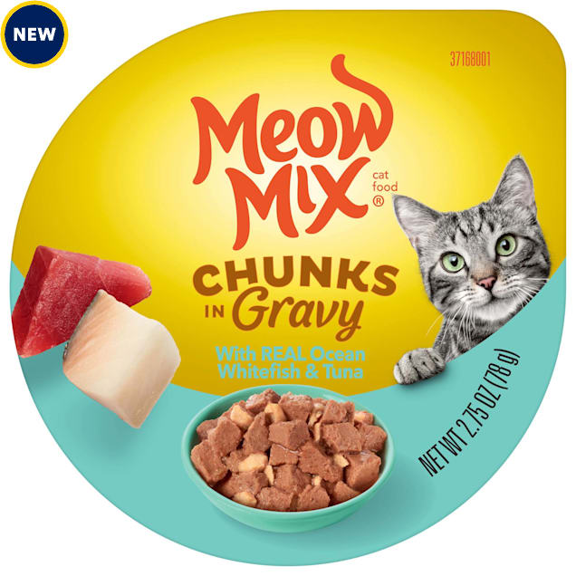 Meow Mix Chunks in Gravy with REAL Ocean Whitefish & Tuna Wet Cat Food, 2.75 oz., Case of 12 - Carousel image #1