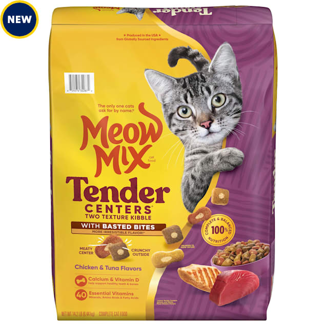 Meow Mix Tender Centers Chicken & Tuna Flavors Dry Cat Food with Basted Bites, 14.2 lbs. - Carousel image #1