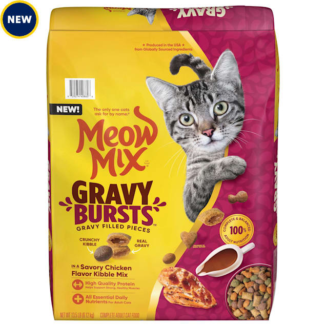 Meow Mix Gravy Bursts Savory Chicken Flavor Mix with Gravy Filled Pieces Dry Cat Food, 13.5 lbs. - Carousel image #1