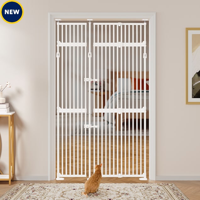 UniPaws White 74" H Extra Tall Pet Gate with Wide and Top Extension, 34.5"- 50.5" L X 74" - 87.7" H, Large/X-Large - Carousel image #1