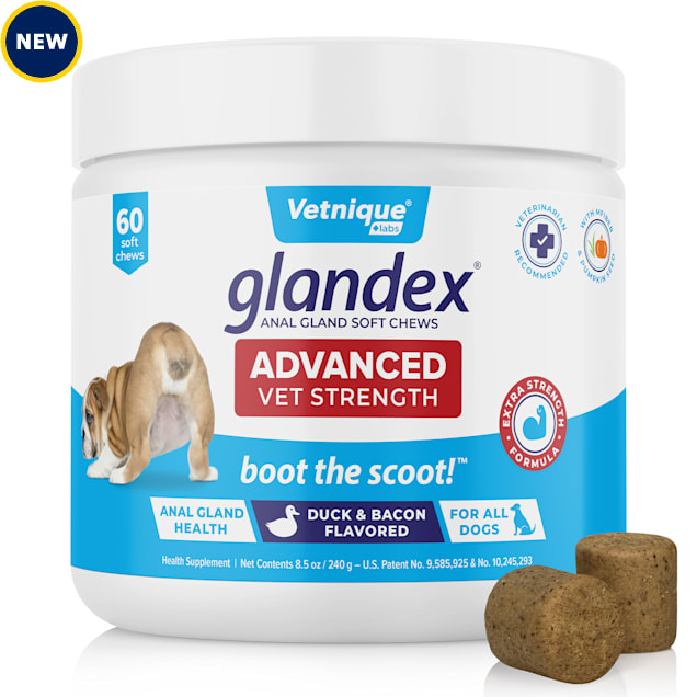 Vetnique Labs Glandex Advanced Vet Strength Anal Gland Duck & Bacon Flavor Soft Chews for Dogs, 8.5 oz., Count of 60 - Carousel image #1