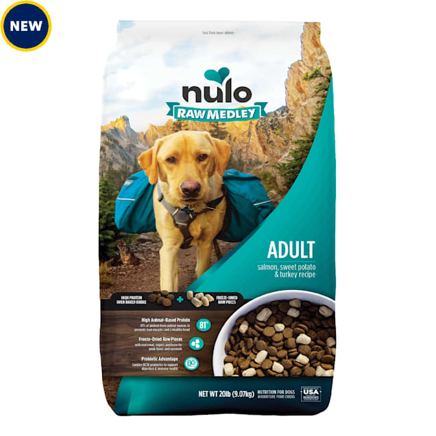 Nulo Raw Medley Kibble+ Salmon, Sweet Potato, & Turkey Adult Dog Food, 20 lbs. - Carousel image #1