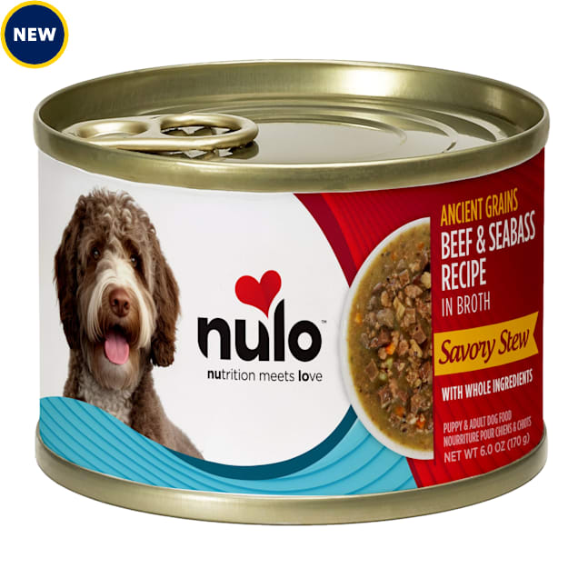 Nulo Ancient Grain Savory Stew, Beef & Seabass Puppy & Adult Dog Food, 6 oz., Case of 8 - Carousel image #1