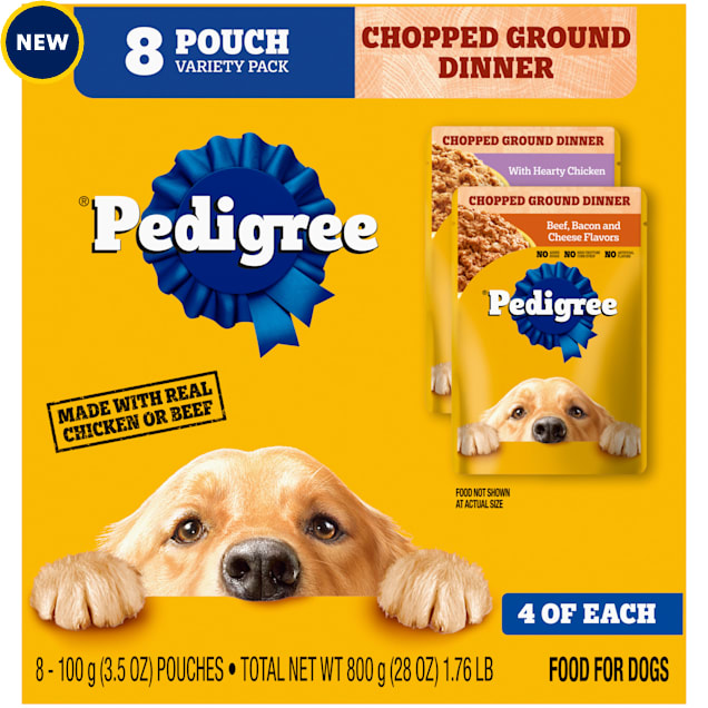 Pedigree Chopped Ground Dinner with Hearty Chicken Dog Food Variety Pack, 3.5 oz., Count of 8 - Carousel image #1