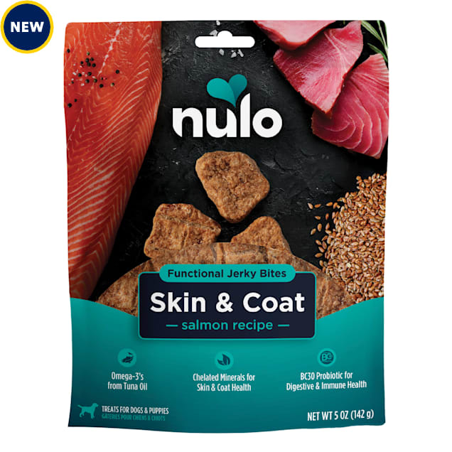 Nulo Grain-Free Salmon, Skin & Coat Health Functional Jerky Dog Treats, 5 oz. - Carousel image #1