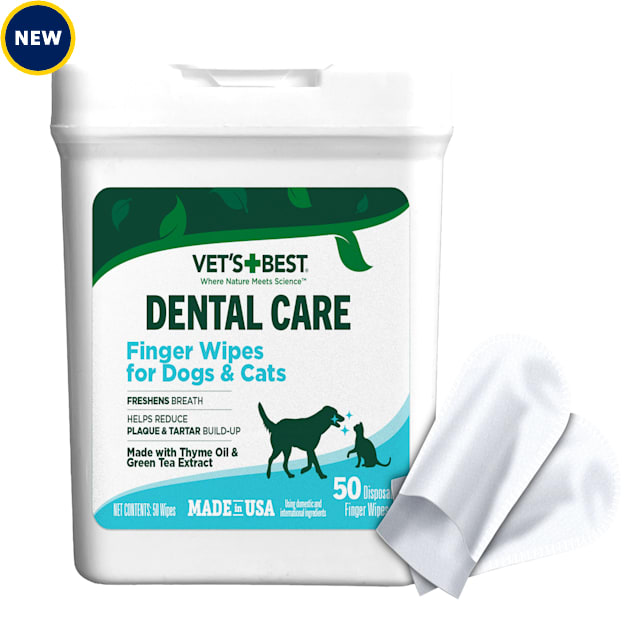 Vet's Best Dental Care Finger Wipes, Reduces Plaque & Freshens Breath, Teeth Cleaning Finger Wipes for Dogs & Cats, Count of 50 - Carousel image #1