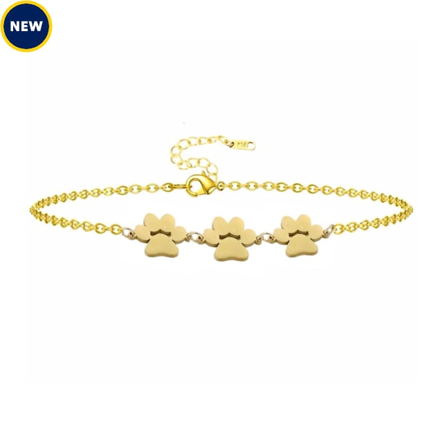 Hollywood Sensation Fureverly Three Paw Print Link Chain Bracelet, Gold - Carousel image #1