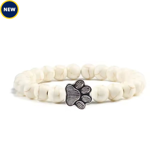 Hollywood Sensation PawZee Snowy Beaded Paw Print Charm Bracelet, White - Carousel image #1