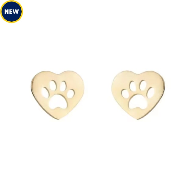 Hollywood Sensation Pawfect Charm Heart Paw Cutout Stud Earrings, Gold - Carousel image #1