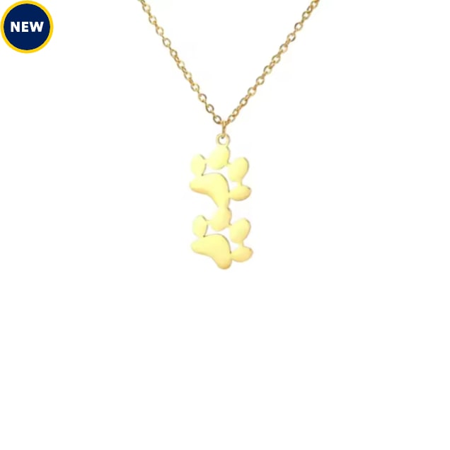 Hollywood Sensation EverPaw Double Paw Print Necklace, Gold - Carousel image #1