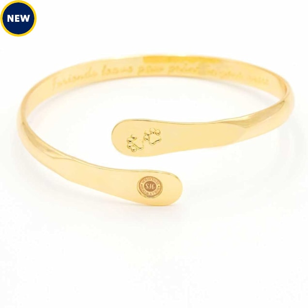 Hollywood Sensation Furry Friends Engraved Paw Print Cuff Bracelet, Gold - Carousel image #1