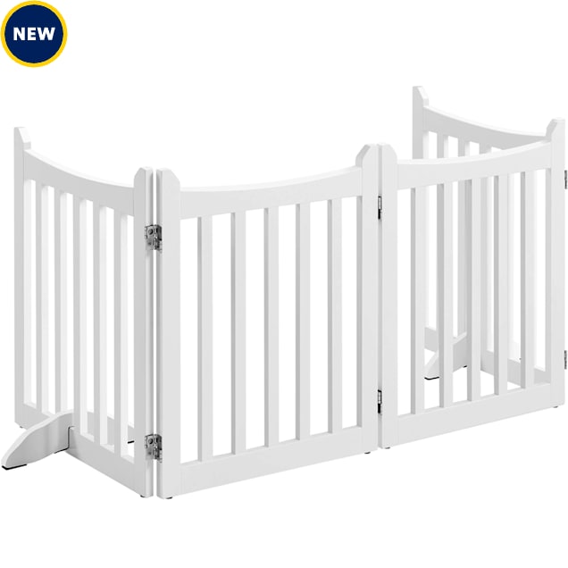 Topeakmart 4-Panel Foldable Pet Gate with Door for Small Pet Dogs, 0.7" L X 79.5" W X 24" H, White - Carousel image #1