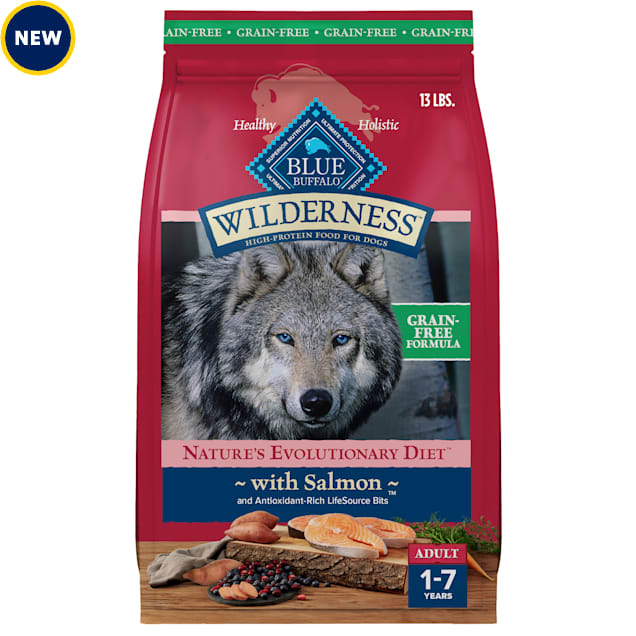 Blue Buffalo Wilderness with Real Salmon, Grain-Free, Natural Ingredients, Salmon Adult High-Protein Dry Dog Food, 13 lbs. - Carousel image #1