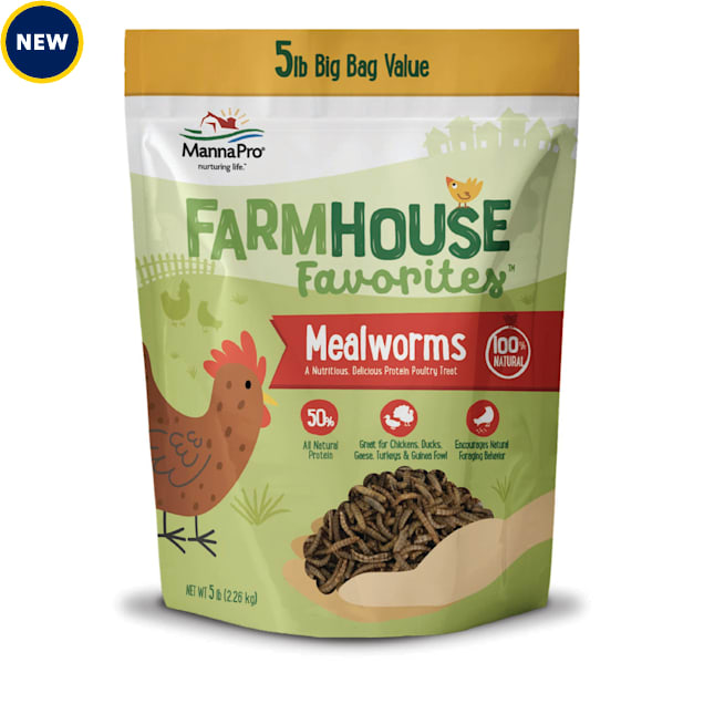 Manna Pro Farmhouse Favorites Mealworms Protein Poultry Treat, for Chicken, Turkey, Ducks, Geese, and Guinea Fowl Treat, 5 lbs. - Carousel image #1