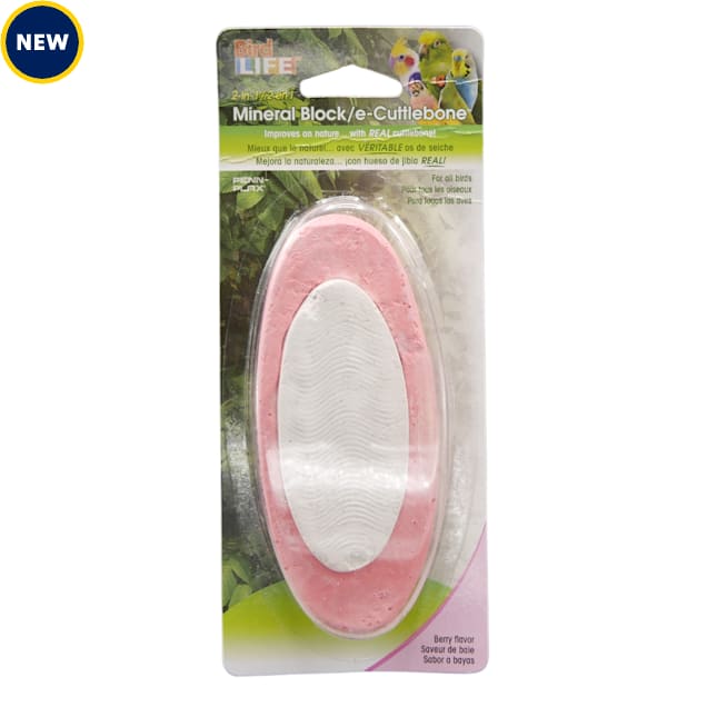 Penn Plax Bird Life 2-in-1 e-Cuttlebone & Mineral Block Great for All Birds Berry Flavor, Pack of 1 - Carousel image #1