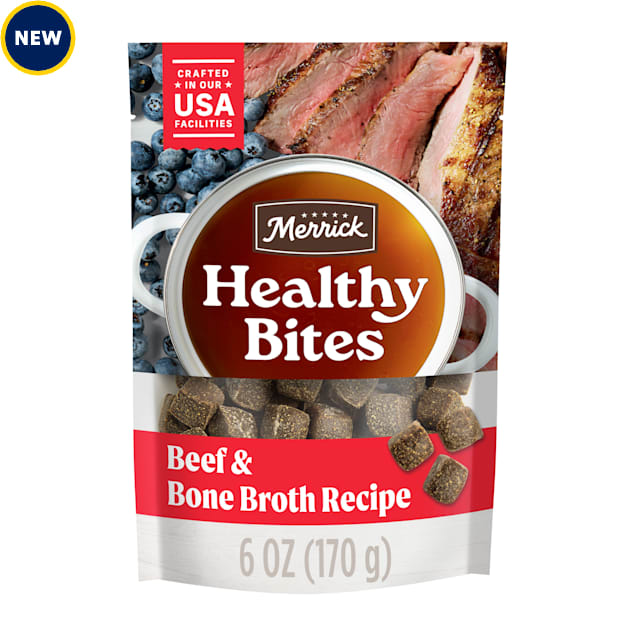 Merrick Healthy Bites with Bone Broth Beef Recipe Grain Free Soft Dog Treats, 6 oz. - Carousel image #1