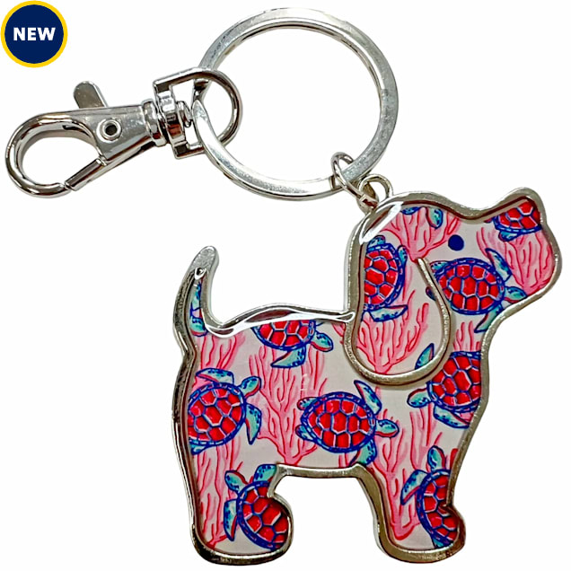 Puppie Love Coral Turtle Pattern Pup Metal Key Ring - Carousel image #1