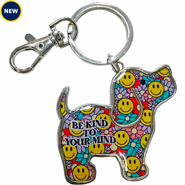 Puppie Love Smiley Flowers Pup Metal Key Ring - Carousel image #1