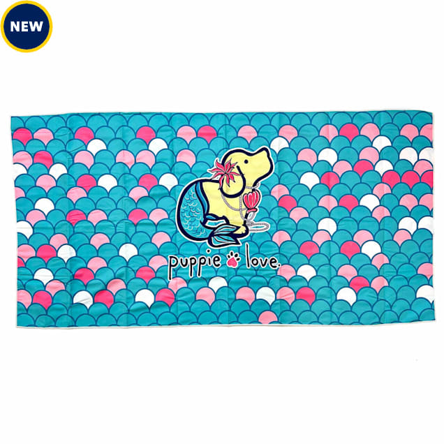Puppie Love Mermaid Pup Quick Drying Microfiber Beach Towel, 30" x 60" - Carousel image #1