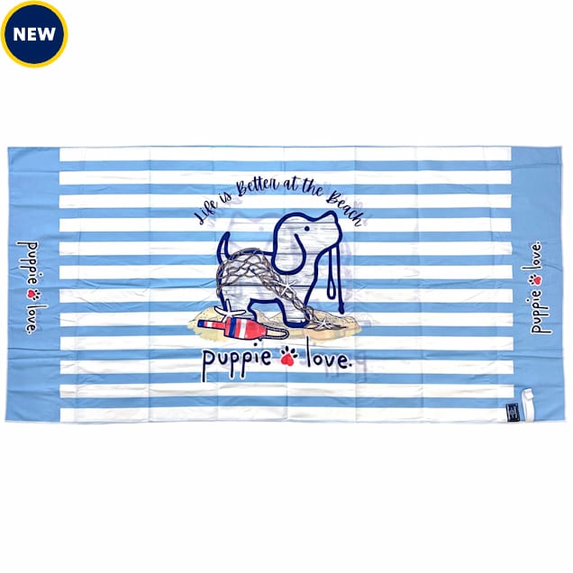 Puppie Love Life is Better Pup Quick Drying Microfiber Beach Towel, 30" x 60" - Carousel image #1