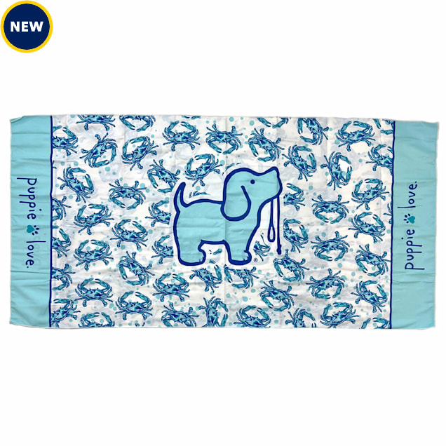 Puppie Love Crab Pattern Pup Quick Drying Microfiber Beach Towel, 30" x 60" - Carousel image #1