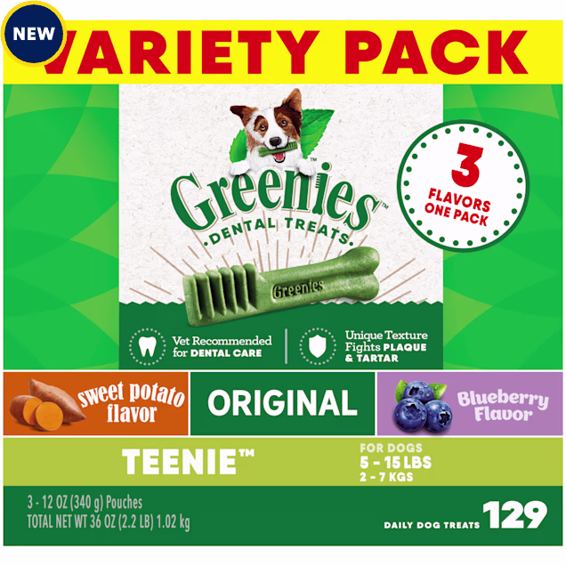 Greenies Natural Dental Care Dog Treats TEENIE Size Variety Pack, 36 oz., Count of 129 - Carousel image #1