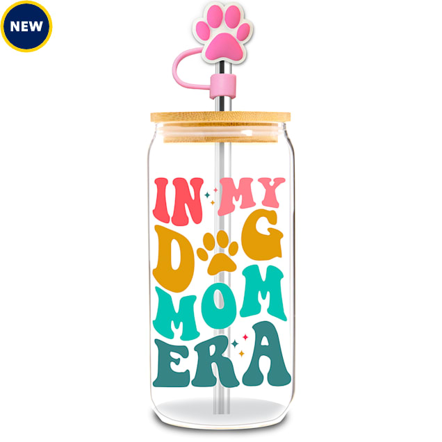 Dog Mom Glass Water Bottle with Straw, 16 oz - Carousel image #1