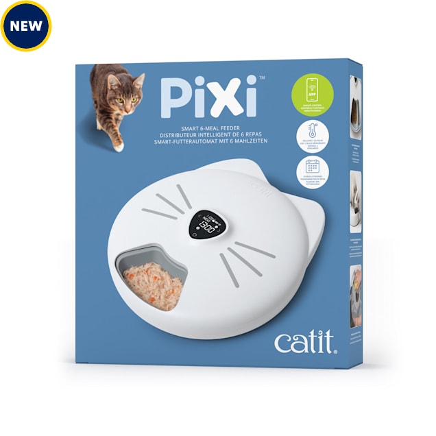 Catit Pixi Smart 6-Meal Feeder for Cat, 12.5" L X 13.5" W X 3.6" H, White - Carousel image #1