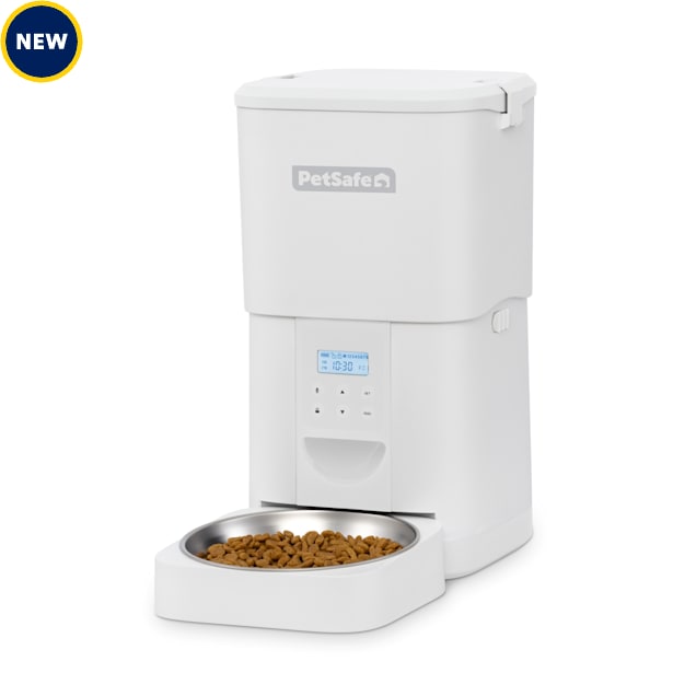 PetSafe Timed Cat and Small Dog Feeder with Portion Control FlexFeed Automatic Pet Feeder, 8 Cups/2L, White, 4 lbs. - Carousel image #1