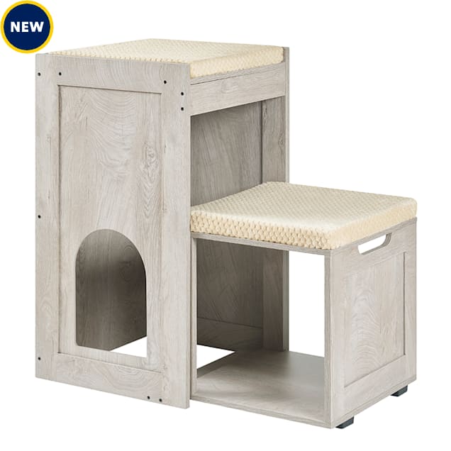 UniPaws Cat Window Perch with Removable Step, Weathered Grey, 16.5" L X 16.5" W X 28.7" H - Carousel image #1
