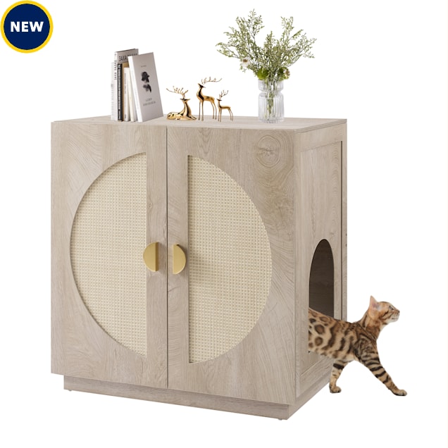 UniPaws Tall Cat Litter Box Enclosure with Shelves, Weathered Grey, 28.7" L X 19.6" W X 30.7"H - Carousel image #1