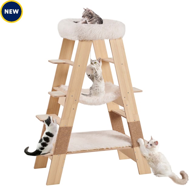 UniPaws Pyramid Wooden Cat Ladder Tree 5-Level, White, 33" L X 16.5" W X 44" H - Carousel image #1