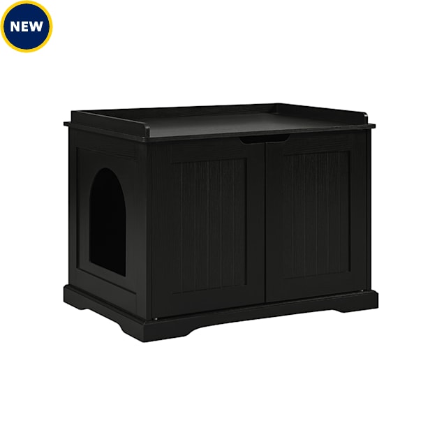 UniPaws Cat Litter Box Enclosure with Comfortable Pad, Black, 29.2" L X 20.7" W X 22.1" H - Carousel image #1